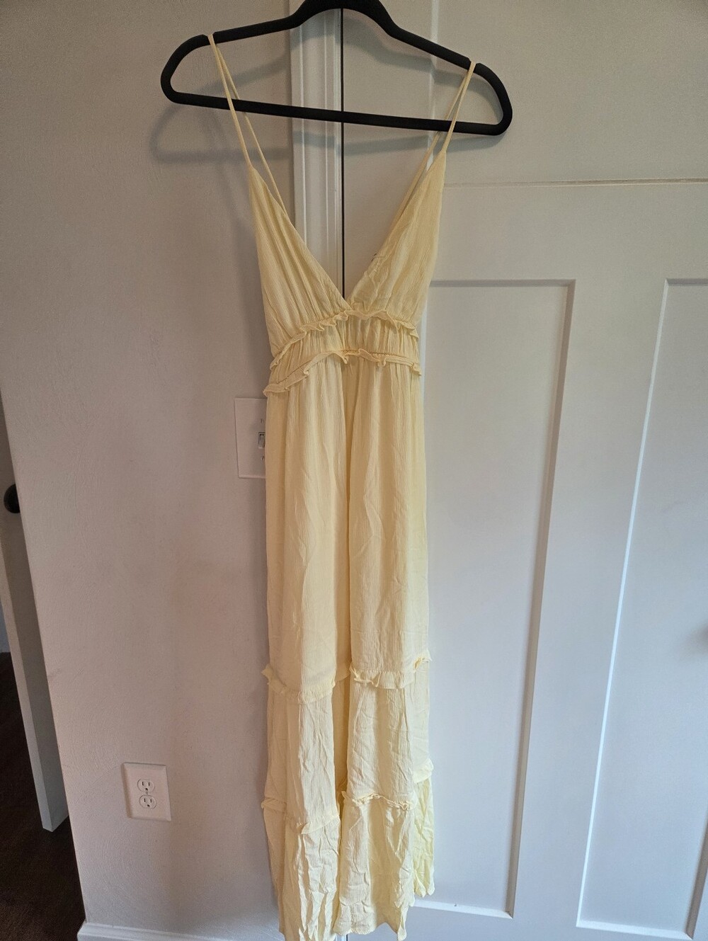 Light Yellow Maxi Slip Dress with Ruffle Details Womens Size Medium